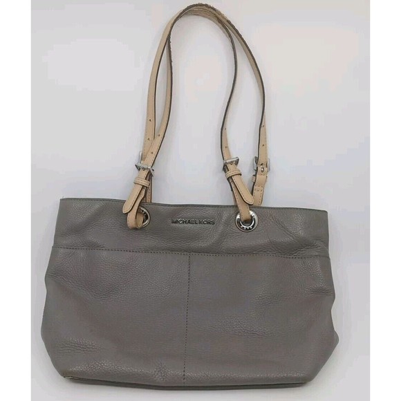 Michael Kors Bedford Pebbled Leather Medium Pocket Tote Shoulder Bag Gray - Picture 1 of 14